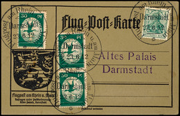 1912, 30 Pfg. Flugpost Rhein/Main, Senkrechtes Paar Und Einzelwert Auf Entsprechender Flugpostkarte Und 5 Pfg. Germania  - Sonstige & Ohne Zuordnung