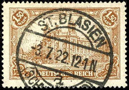 1,50 Mk. Deutsches Reich Dkl.orangebraun, Gest. ST.BLASIEN 3.7.22, Gepr. Infla, Mi. 120,-, Katalog: 114c O - Autres & Non Classés
