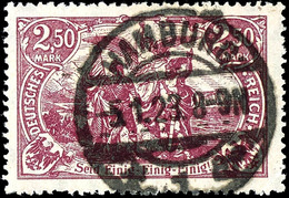 2,50 Mk. Schwärzlichgraulila, Zentr. Gest. HAMBURG 5.1.23 (1 Zahn), Gepr. Infla/Oechsner BPP, Mi. 250,-, Katalog: 115d O - Sonstige & Ohne Zuordnung