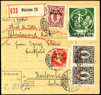 10 Mk. Bayern-Abschied, Type II (1 Ecke Min. Stumpf) Mit 50 Pfg, 1 Mk.(besch.) Und Paar 2½ Mk. Auf Wertpaketkarte 7.000, - Sonstige & Ohne Zuordnung