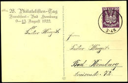 50 Pfg Flug, Einzelfrankatur Als Drucksache Auf Sonderkarte 28. Philatelistentag Von SAALBURG 13.8.22 Nach Bad Homburg,  - Other & Unclassified