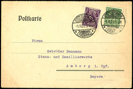 2 Mk. Posthorn Schwärzlichbraunviolett Mit 100 Pfg Arbeiter Auf Postkarte Von STÜTZERBACH 1.11.22 Nach Amberg, Gepr. Inf - Altri & Non Classificati