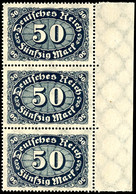 50 Mk. Queroffset Schwarzviolettultramarin, Senkr. Rechter Rand-3er-Streifen, Postfrisch, Gepr. Infla, Mi. 210,-, Katalo - Other & Unclassified