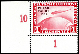 1 Reichsmark Polarfahrt, Eckrandstück Unten Links, Postfrisch - Leichte Gummifehler, Entsprechender Fotobefund H.-D. Sch - Sonstige & Ohne Zuordnung