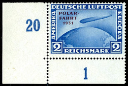 1 Reichsmark Polarfahrt, Eckrandstück Unten Links, Ungebraucht Mit Originalgummierung (entfalzt), Entsprechender Fotobef - Other & Unclassified