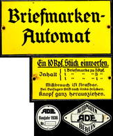 1936, Die Vier Schilder Des ADE Briefmarkenautomaten Berlin, 2 Mal Emaille (18x9 Und 13x7 Cm) Sowie Die 2 Kl. Blechschil - Other & Unclassified