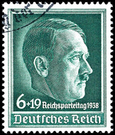 6 Pfg. Reichsparteitag 1938, Waager. Gummiriffelung, Gest., Gepr. Ludin BPP, Mi. 200,-, Katalog: 672y O - Other & Unclassified