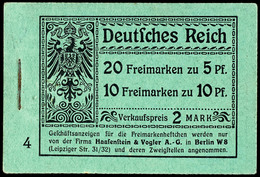 Germania 1911/12, Grüner Karton, Ordnungsnummer "4", Durchgezähnter Heftchenblattrand, Minimale Rostflecken Im Bereich D - Markenheftchen