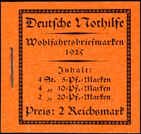 Nothilfe 1925, Postfrisches Markenheftchen, H-Blatt-Ränder Nicht Durchgezähnt, Tadellos, Fotoattest Schlegel D. BPP, Mi. - Cuadernillos