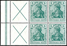 Germania 1910, X (2) Und 4 X 5 Pfg Germania, Heftchenblattrand Dgz., Tadellos Ungebraucht, Fotoattest Jäschke-Lantelme B - Other & Unclassified