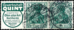 Germania 1911/12, Quint + 5 Pfg Germania, Waagerechter Zusammendruck, Gestempelt Mit Datumbrücken-Gitterstempel "Wilsdru - Autres & Non Classés