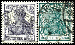 15 Pfg Germania In A-Farbe Und 5 Pfg Germania Kriegsdruck In A-Farbe Als Waagerechter Zusammendruck, Tadellos Gestempelt - Otros & Sin Clasificación