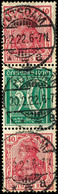 Germania Und Ziffern 1921, 40 Pfg + 30 Pfg + 40 Pfg, Senkrechter Zusammendruck, Gestempelt "Potsdam * 3 A 20.2.22 6-7N", - Autres & Non Classés