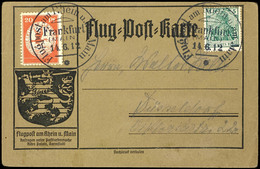 1912, 20 Pfg. Flugpost Am Rhein Und Main Auf Flugpostkarte Von "FRANKFURT 14.6.12" Nach Düsseldorf, Katalog: 11 BF - Otros & Sin Clasificación