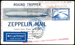 1929, Versuchte Amerikafahrt Mit Notlandung, Auflieferung Friedrichshafen, Karte Mit 2 RM. Zeppelin Mit Maschinenstempel - Sonstige & Ohne Zuordnung