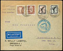 1929, 1. Amerikafahrt, Brief Mit Flug 1 Und 2 Mk., Bach Und Hindenburg 50 Pfg. (Nr. 382/83,396,420), Aufgabe Friedrichsh - Sonstige & Ohne Zuordnung