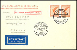 1929, Fahrt Nach Zürich-Dübendorf, Bordpost, Brief Mit Waagerechtem Paar 50 Pfg. Adler, Tadellos, Katalog: Si.45B BF - Andere & Zonder Classificatie