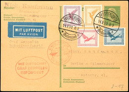 1930, Landungsfahrt Nach Genf, Auflieferung Friedrichshafen, 5 Pfg Hindenburg Ganzsachenkarte Mit 10, 15, 20 Und 50 Pfg  - Other & Unclassified