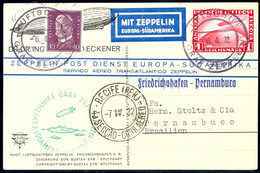 1932, 2. Südamerikafahrt, Bordpost Hinfahrt, Bildpostkarte Ing. Eckener Mit 1 RM Zeppelin Und 40 Pfg Reichspräsidenten V - Sonstige & Ohne Zuordnung