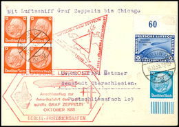 1933, Chicagofahrt, Anschlussflug Am Berlin, Karte Mit 2 RM Chicagofahrt Mit Oberrand Zusammen Mit 4er-Block 12 Pfg Hind - Other & Unclassified