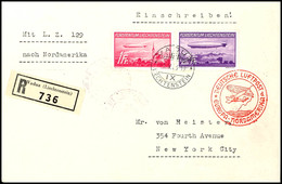 1936, 1. Nordamerikafahrt, Liechtensteinsche Post, R.-Brief Ab Vaduz, Frankiert Mit 1 Fr. Und 2 Fr. Zeppelinmarken, Flug - Other & Unclassified