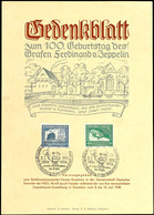 1938, Gedenkblatt "100. Geburtstag Des Grafen Ferdinand V. Zeppelin", Pass. Frankiert Mit MiNr. 669/79 Und SST "Konstanz - Other & Unclassified