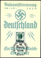 1938, Kl. Gedenkblatt (DIN A6) "Volksabstimmung 10.IV.1938", Pass. Frankiert Mit MiNr. 662 Und Entspr. SST "Wien 10.4.19 - Autres & Non Classés