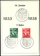 1938, Gedenkblatt "30. Januar 1933 -1938" Mit MiNr. 669/61 Und SST "Berlin 30.1.1938, Seltene Variante Mit Rücks. Postka - Other & Unclassified