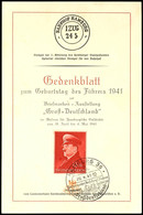 1941, Gedenkblatt "zum Geburtstag Des Führers, Briefmarken-Ausstellung Hamburg" , Frankiert Mit MiNr. 772 Und Entspr. SS - Andere & Zonder Classificatie