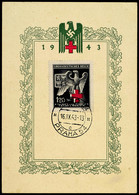 B&M, 1943, Rotes Kreuz, Kleines Zweifarbiges Gedenkblatt Mit Grüner Umrandung U. Passender Marke, Tagesstempel "PRAG 54  - Sonstige & Ohne Zuordnung