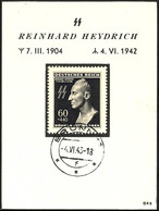 B & M, 1943, Reinhard Heydrich, Kl. Trauergedenkblatt Mit Breitem Rand, Wasserzeichenpapier, Kursive Schrift, Tagesstpl. - Sonstige & Ohne Zuordnung