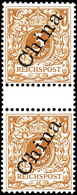 3 Pfennig Krone/Adler Mit Steilaufdruck "China" Im Senkrechten Zwischenstegpaar, Tadellos Postfrisch, Michel 160,-, Kata - Deutsche Post In China