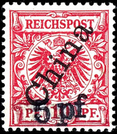 5 Pf. Auf 10 Pfg Krone/Adler Mit Steilaufdruck "China", Sog. Futschau-Provisorium, Postfrisch, Geprüft Pfenniger, Mi. 1. - China (offices)