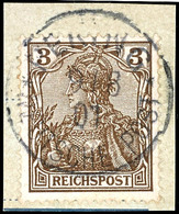 3 Pfennig Reichspost "Germania", Petschili-Verwendung, Tadelloses Briefstück, Gestempelt " PEKING ", Doppelt Geprüft Ste - Cina (uffici)