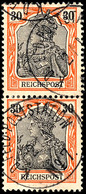 30 Pfennig Petschili Germania Im Senkrechten Luxuspaar, Gest. Feldpoststation 7, Michel/ARGE 680,-  Attest Jäschke-L. BP - Chine (bureaux)