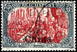 5 Mark Reichspost In Type II Mit Aufdruck " China ", Tadellos, Gestempelt "SHANGHAI", Michel 400,-, Katalog: 27 II O - Deutsche Post In China