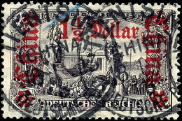 3 Mark Deutsches Reich Mit Aufdruck "China 1 1/2 Dollar", Zähnung 26:17, Tadellos, Gestempelt "TIENTSIN", Michel 150,-,  - China (offices)