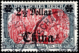 5 Mark Deutsches Reich Ohne Wasserzeichen Mit Aufdruck "China 2 1/2 Dollar", Tadellos, Gestempelt "SCHANGHAI", Geprüft S - Chine (bureaux)