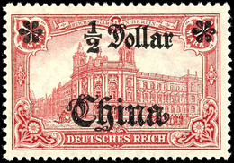 1/2 Dollar Auf 1 Mark Karminrot, Tadellos Postfrische Marke, Michel 65,-, Katalog: 44II B R ** - Deutsche Post In China