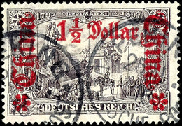 3 Mark Deutsches Reich Mit Wasserzeichen, Aufdruck "China 1 1/2 Dollar", Tadellos, Gestempelt "PEKING", Geprüft Bothe, M - Chine (bureaux)