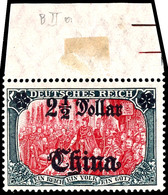 5 Mark Reichspost Mit Wasserzeichen, Aufdruck "China 2 1/2 Dollar", Tadellos Postfrisch Ohne Signatur, Vom Oberrand, Dor - Chine (bureaux)