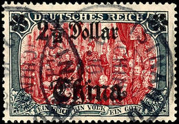 5 Mark Deutsches Reich Mit Wasserzeichen, Aufdruck "China 2 1/2 Dollar", Tadellos, Gestempelt "TSINANFU", Geprüft Steuer - Deutsche Post In China