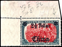 5 Mark Deutsches Reich Mit Aufdruck "China 2 1/2 Dollar", Tadellos Postfrisches Linkes Oberes Eckrandstück Mit Plattenfe - China (offices)