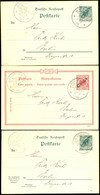 Ganzsachen 5 Pfennig Steil, 10 Pfennig Diagonal, 5 Pfennig Doppelkarte Steil, Saubere Stempel "KAIS.DEUTSCHE-MARINESCHIF - Deutsche Post In China