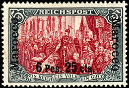 6 P. 25 C. Auf 5 M. Reichspost, Type I/III , Tadellos Ungebraucht, Gepr. Pauligk BPP, Mi. 220.-, Katalog: 19I/III * - Marokko (kantoren)