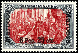 6 Pes. 25 Cts. Auf 5 Mark Reichspost, Fetter Aufdruck, Tadellos Postfrisch, Geprüft Bothe BPP, Michel 600,-, Katalog: 19 - Morocco (offices)