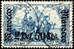 2 Mark Deutsches Reich Mit Aufdruck "Marocco 2 Pes. 50 Cts.", Tadellos, Gestempelt " FES ", Michel 180,-, Katalog: 31A O - Marocco (uffici)