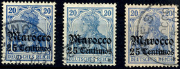 25 C. Auf 20 Pfg Germania Mit Wz., Alle 3 Farben, Tadellos Rundgestempelt, Je Gepr. Pauligk BPP, Katalog: 37a/c O - Morocco (offices)