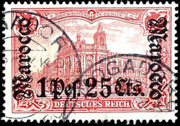 1 Mark Deutsches Reich Mit Wasserzeichen Und Aufdruck "Marocco 1 Pes. 25 Cts.", Tadellos, Gestempelt "Mogador KK", Doppe - Maroc (bureaux)