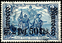 2 P. 50 C. Auf 2 M. Deutsches Reich Mit Wz., Tadellos Rundgestempelt, Gepr. Pauligk BPP, Mi. 220.-, Katalog: 44 O - Deutsche Post In Marokko